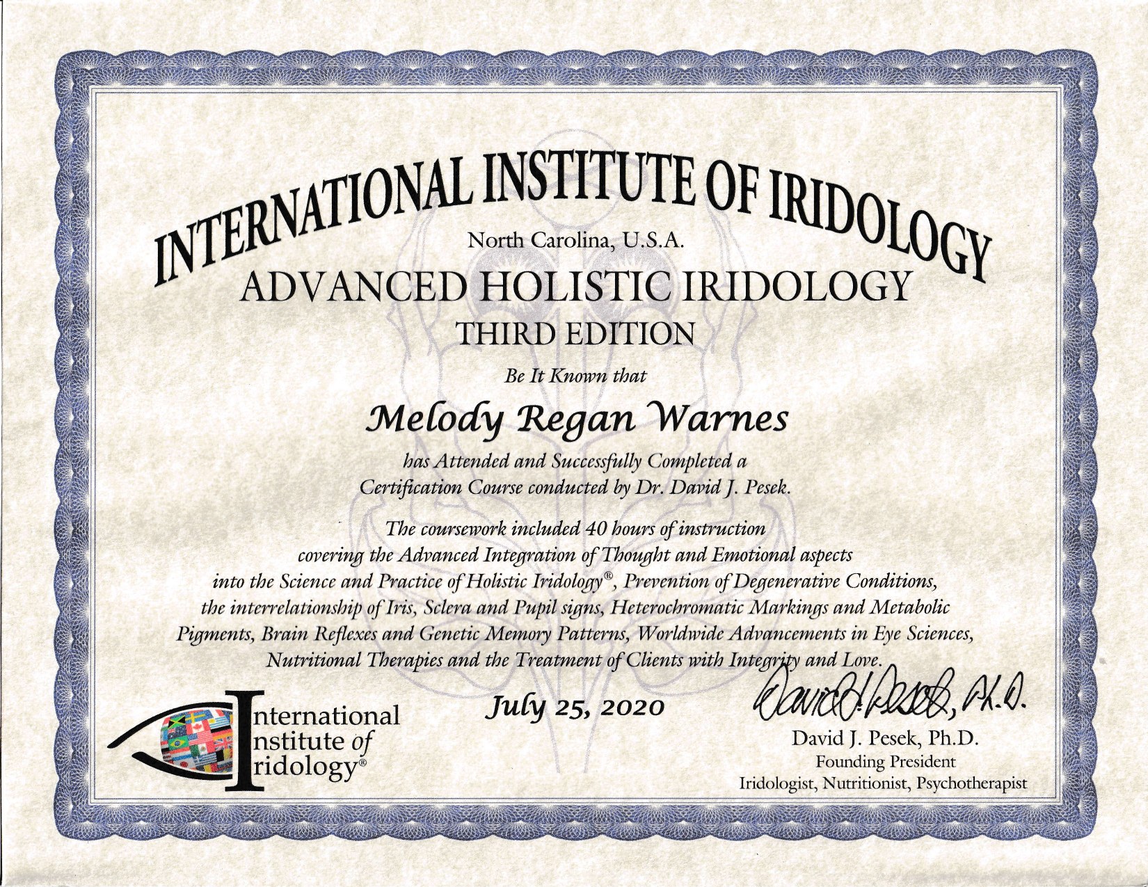 Advanced Holistic Iridology certification